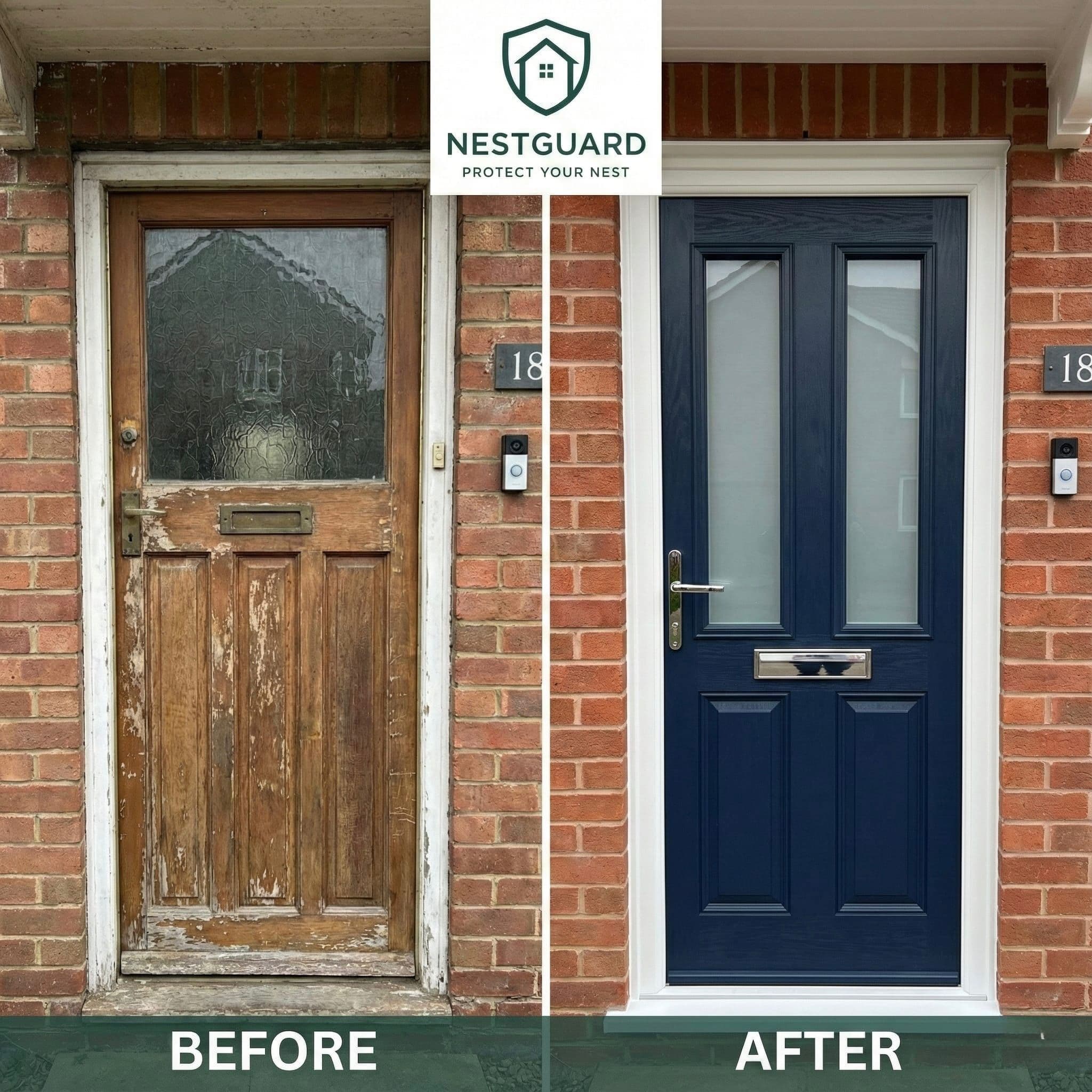 Composite door before and after transformation
