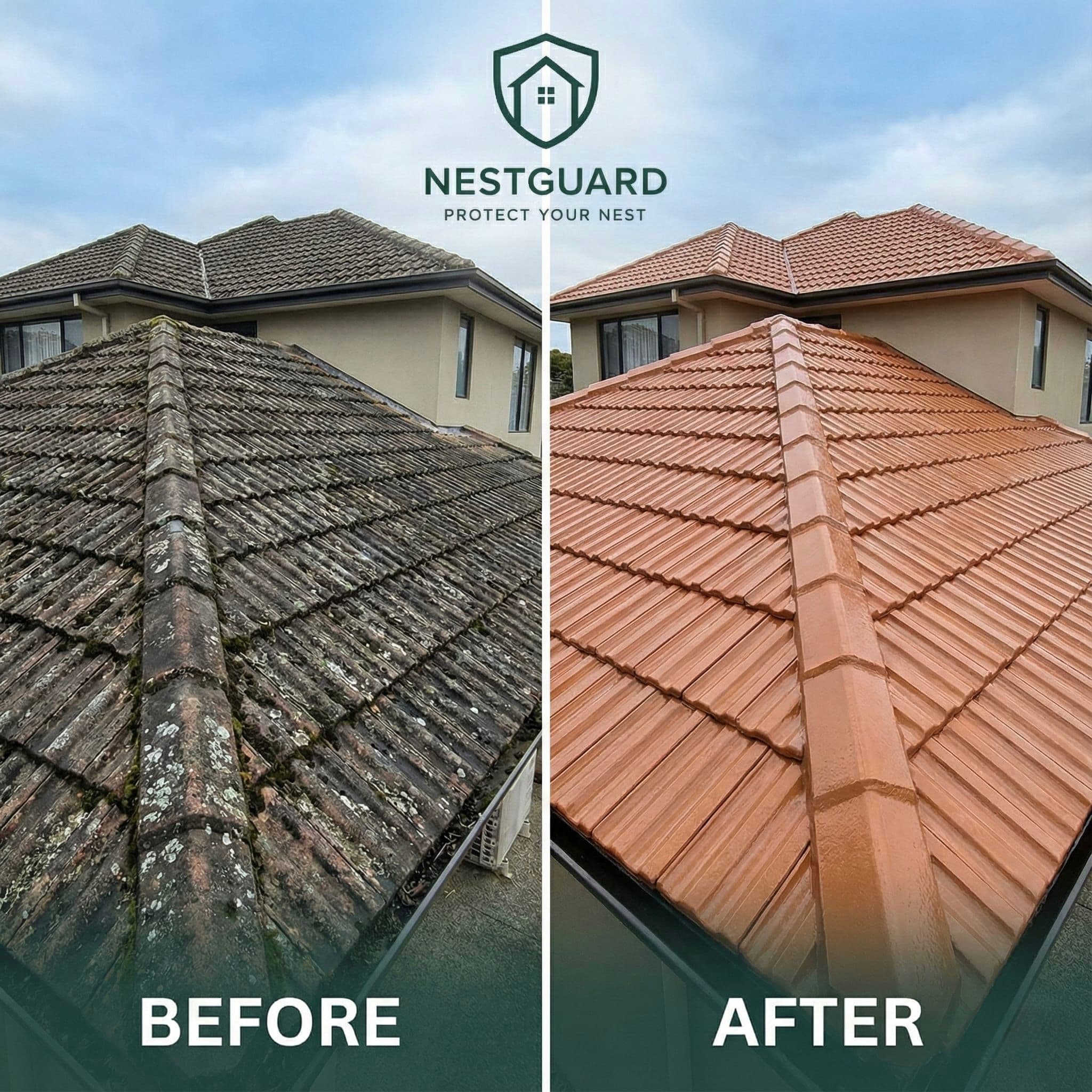 Roof coating before and after transformation